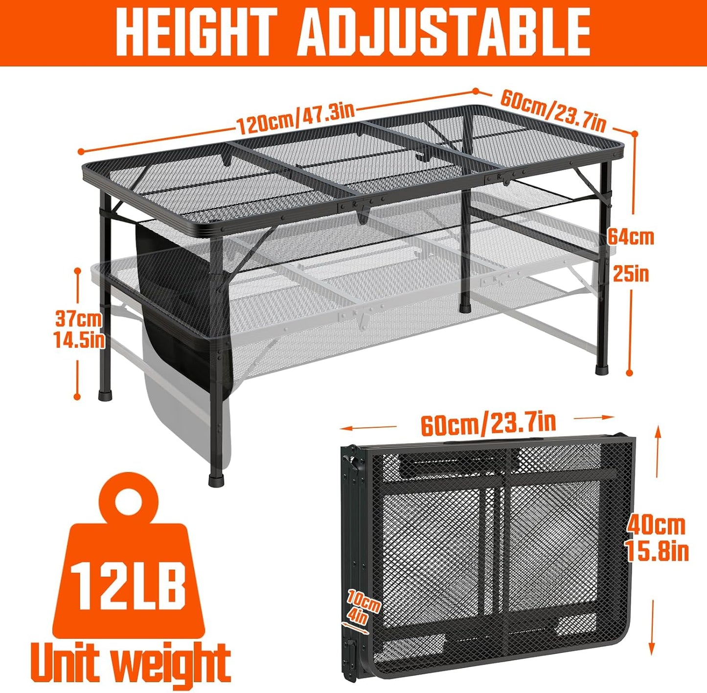 Portable Folding Grill Table - Adjustable & Lightweight