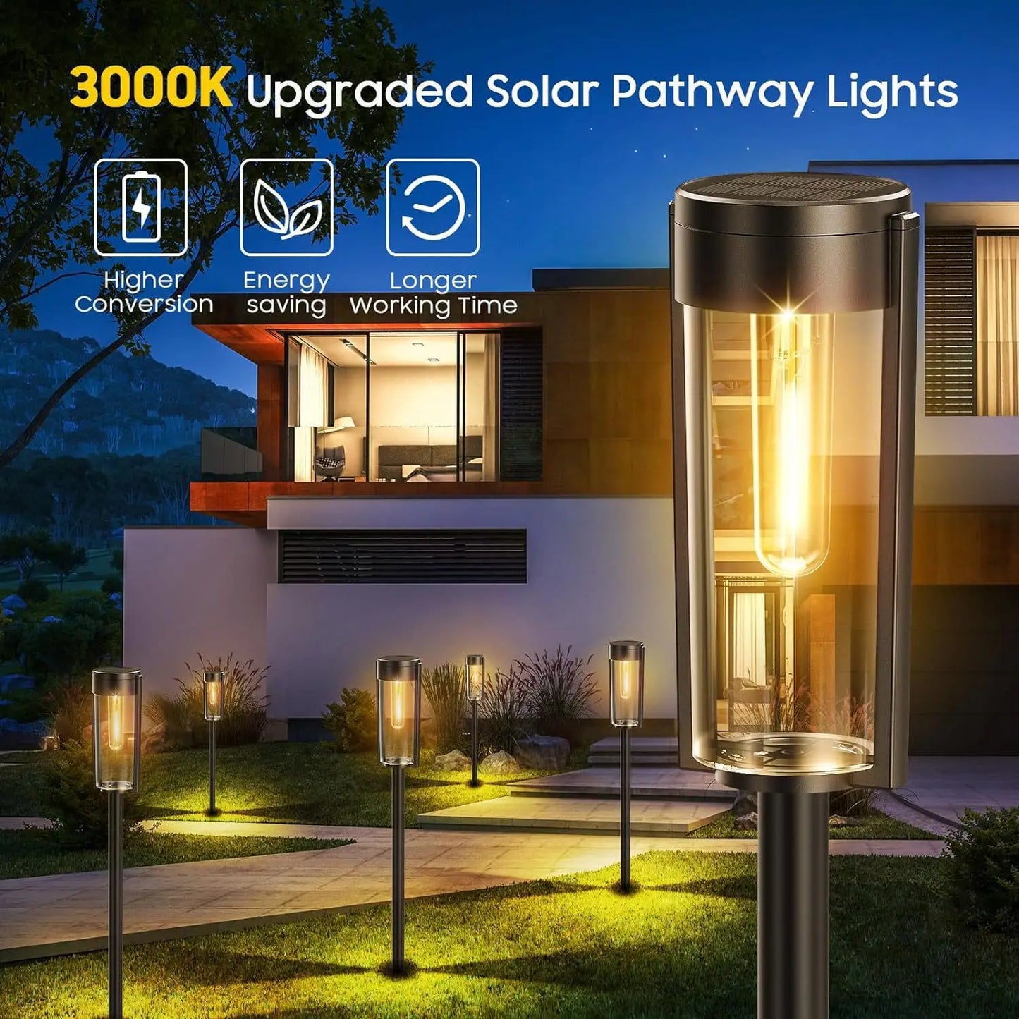 Solar Pathway Lights 2 Pieces Outdoor LED Garden Landscape Lights