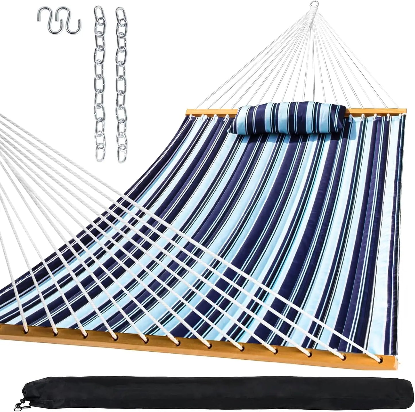 Outdoor Quilted Fabric Hammock with Pillow and Chains for Patio