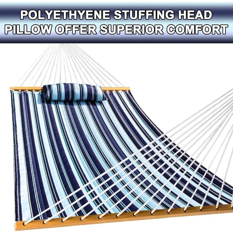 Outdoor Quilted Fabric Hammock with Pillow and Chains for Patio