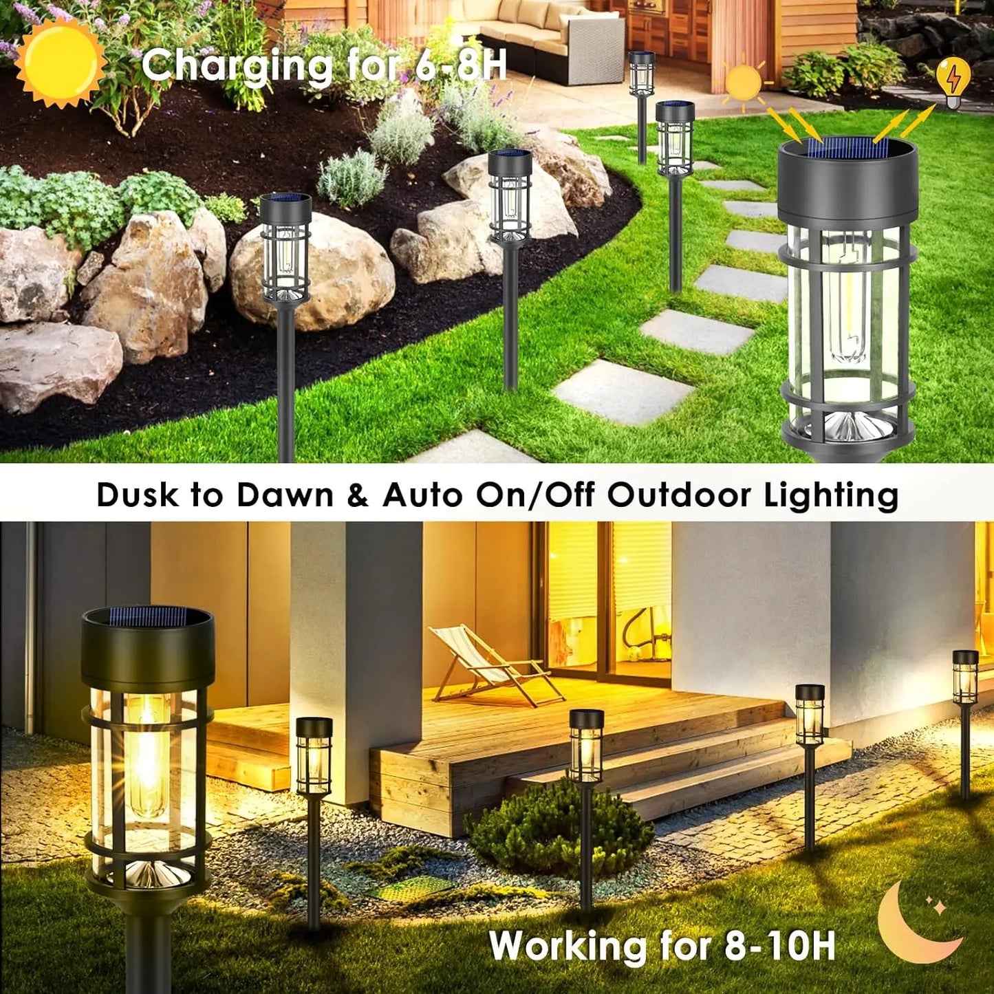 Solar Pathway Lights 2 Pieces Outdoor LED Garden Landscape Lights