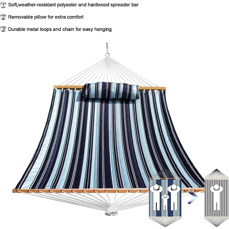 Outdoor Quilted Fabric Hammock with Pillow and Chains for Patio