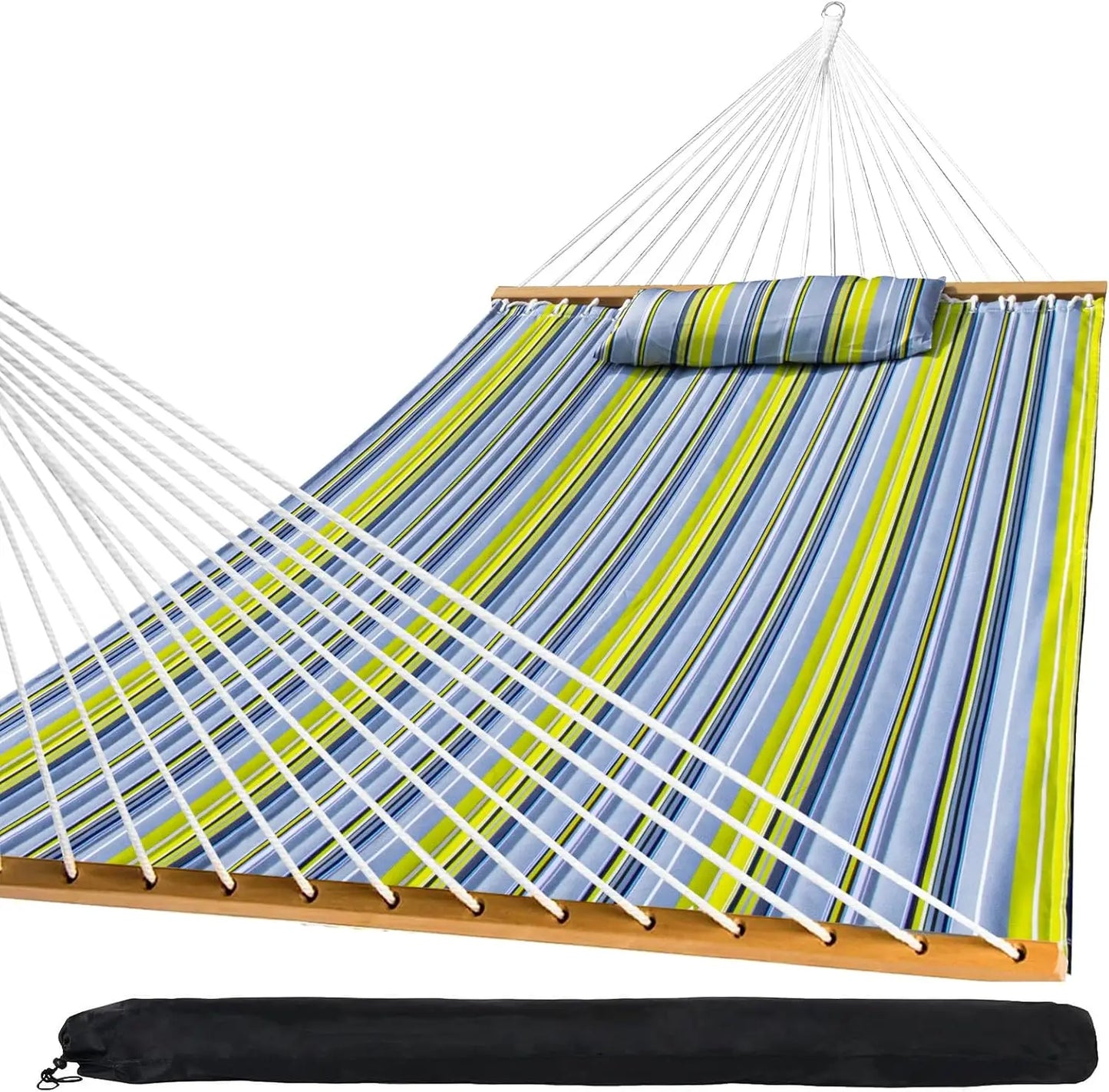 Outdoor Quilted Fabric Hammock with Pillow and Chains for Patio