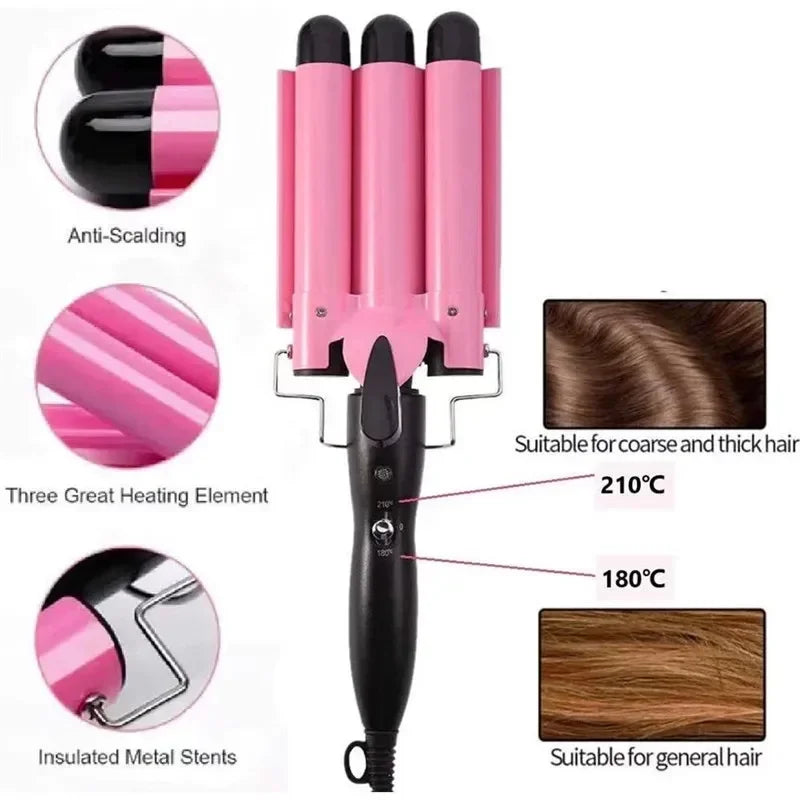 Professional Curler Ceramic Triple Barrel Hair Waver Styling Tool