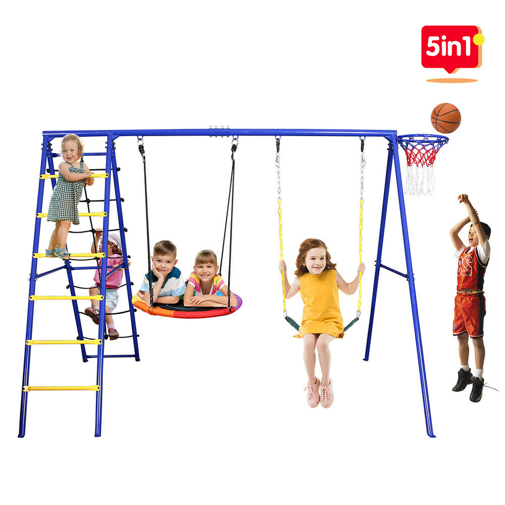 Swing Set Metal Backyard Playground Kids Outdoor Slide Play Sets - Dealjas