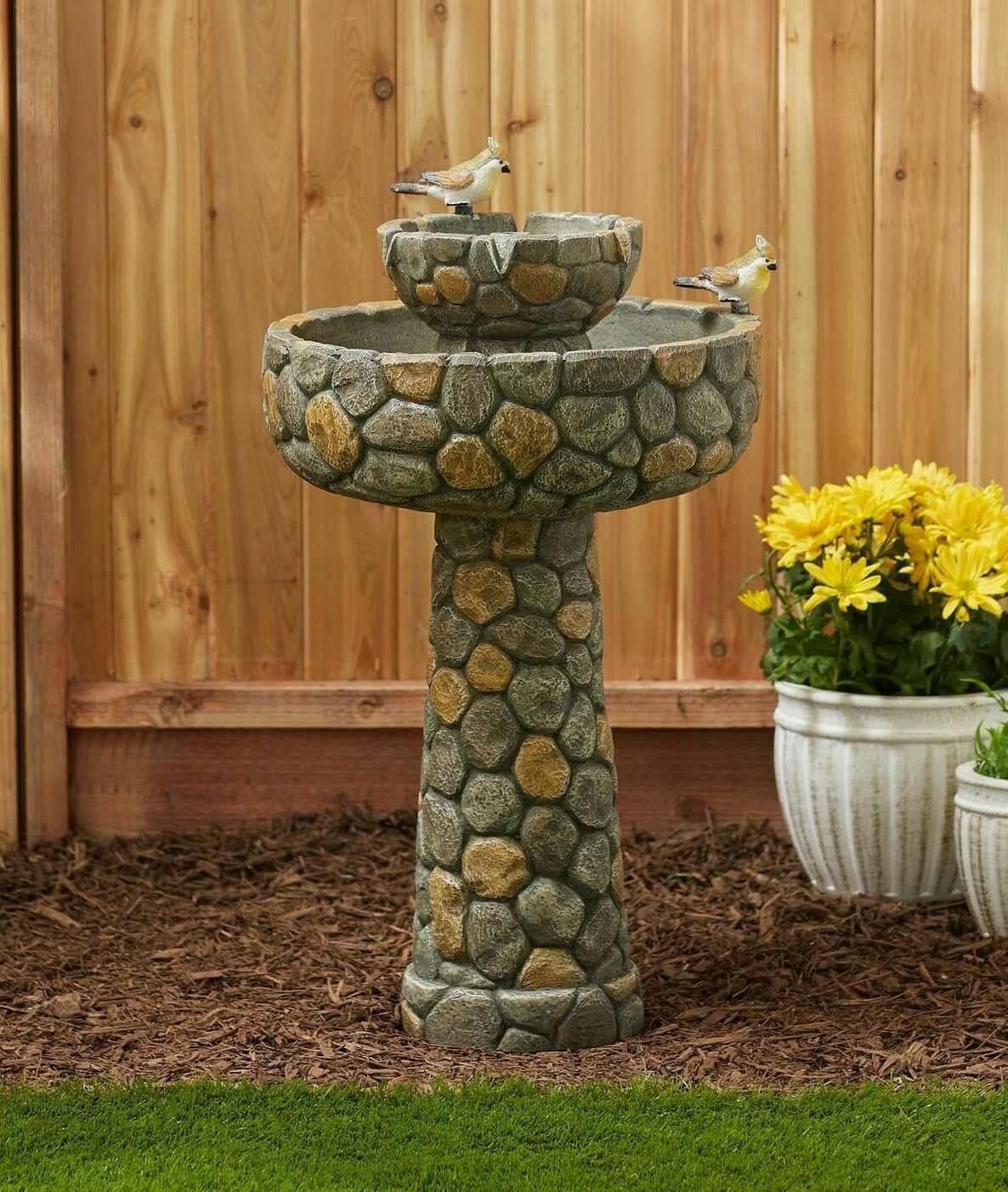 Stone Water Fountain Outdoor Waterfall Garden Solar Water Feature - Dealjas