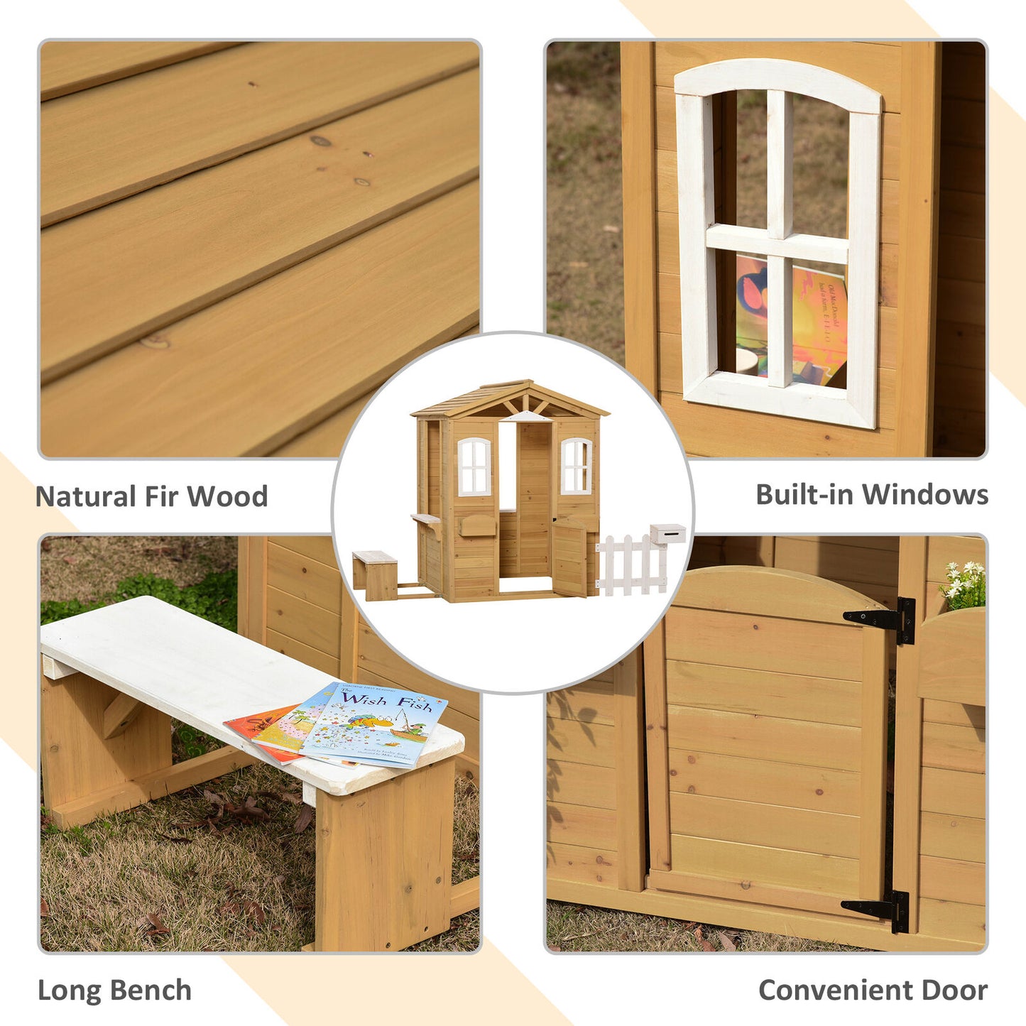 Wooden Outdoor Kids Playhouse Backyard Children House Set with Fence - Dealjas
