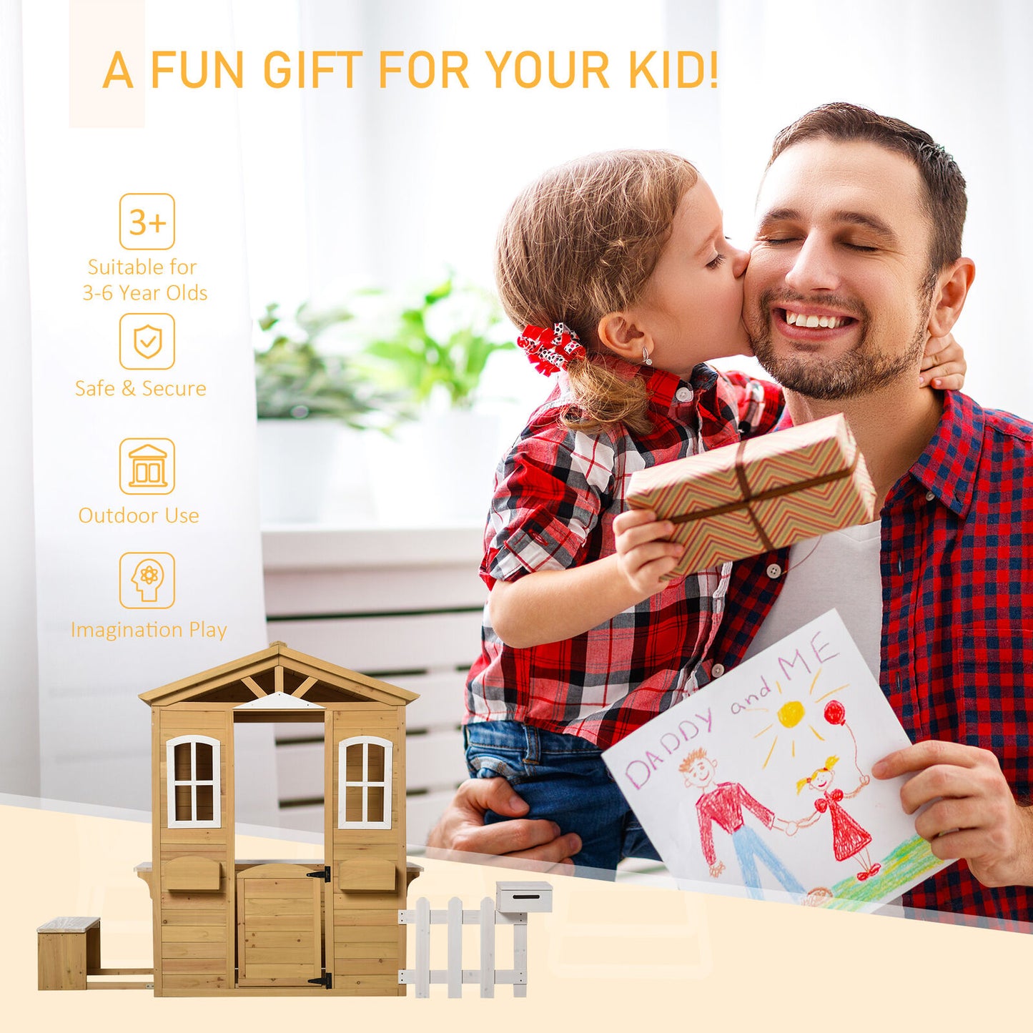 Wooden Outdoor Kids Playhouse Backyard Children House Set with Fence - Dealjas