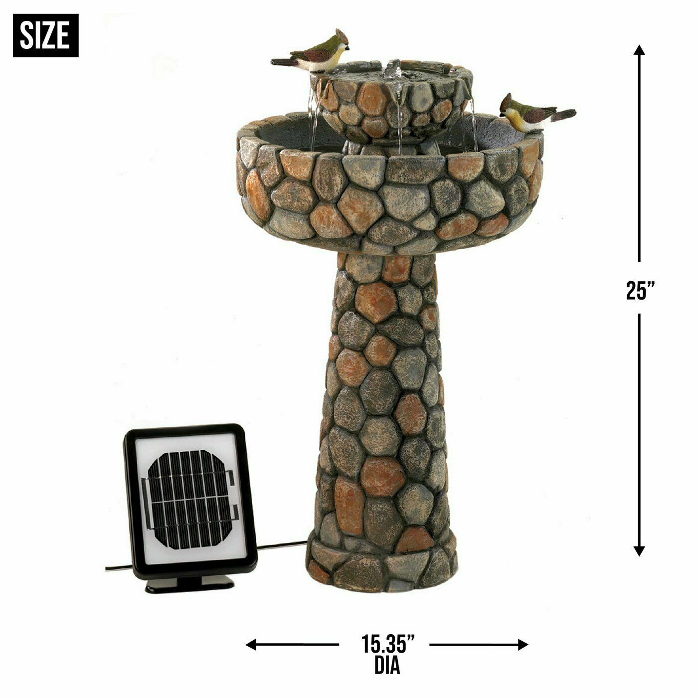 Stone Water Fountain Outdoor Waterfall Garden Solar Water Feature - Dealjas