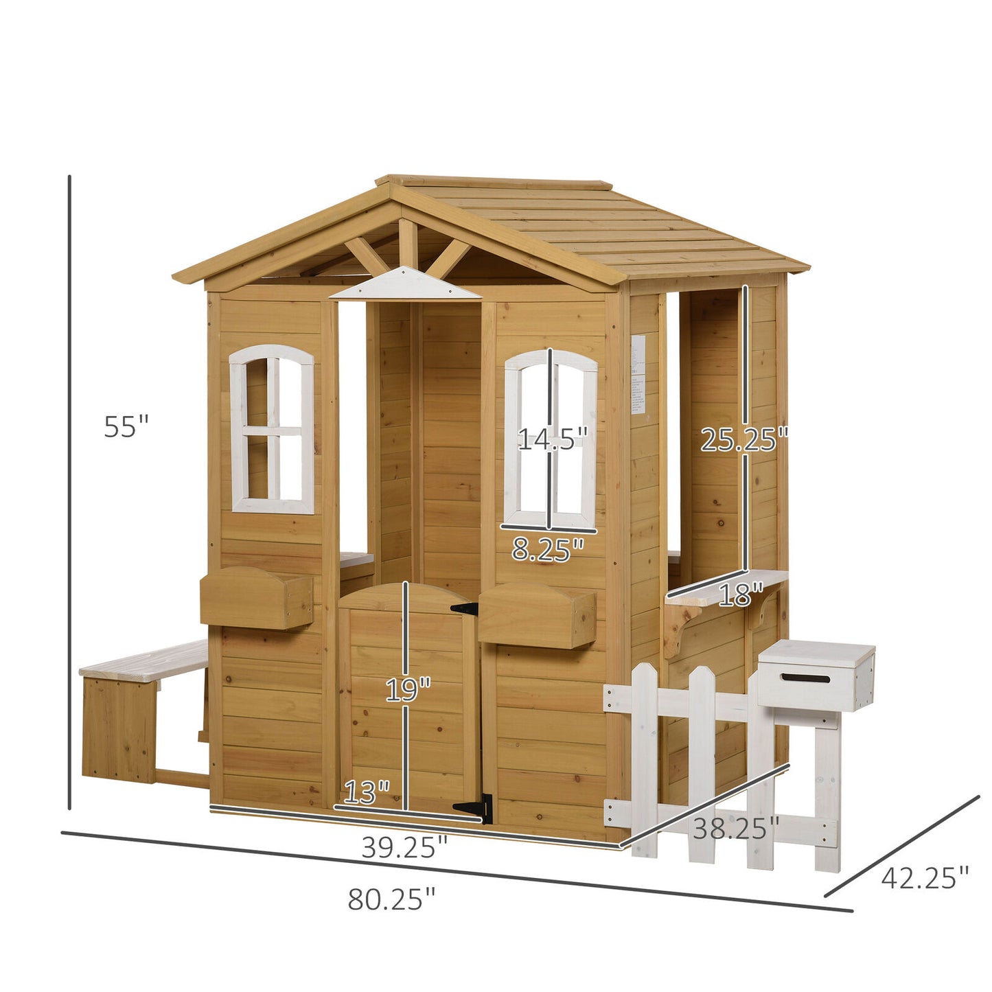 Wooden Outdoor Kids Playhouse Backyard Children House Set with Fence - Dealjas