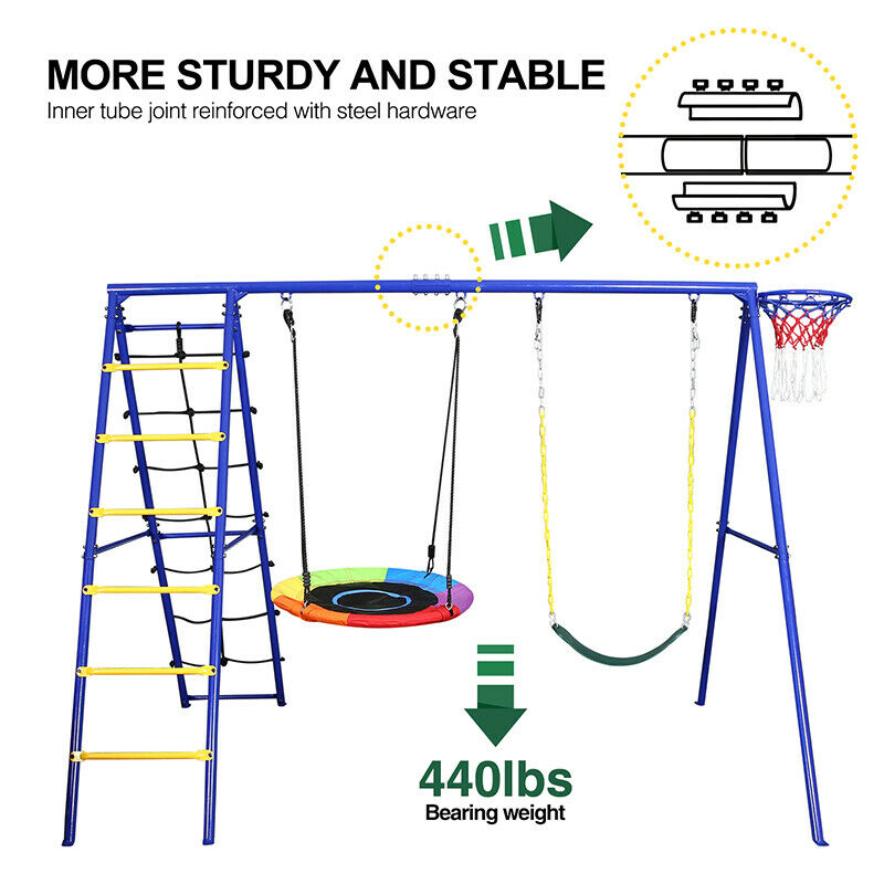 Swing Set Metal Backyard Playground Kids Outdoor Slide Play Sets - Dealjas