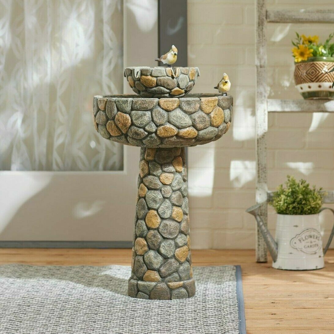 Stone Water Fountain Outdoor Waterfall Garden Solar Water Feature - Dealjas