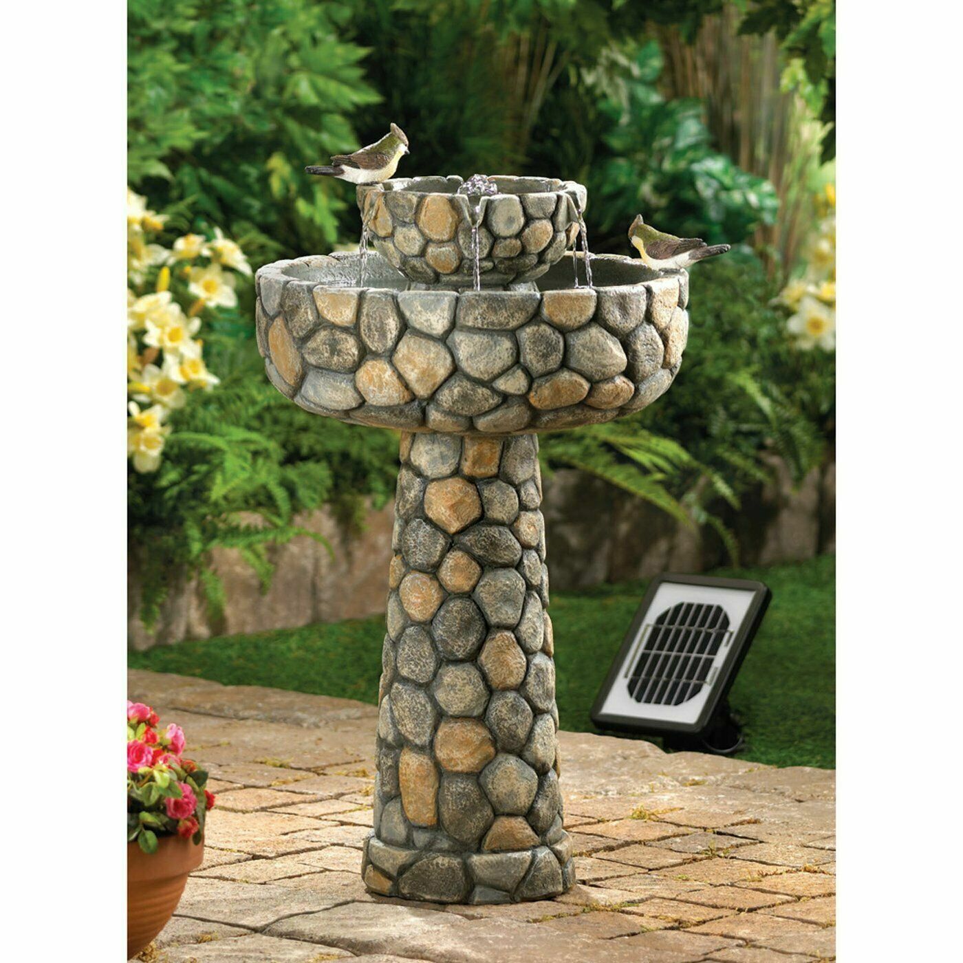 Stone Water Fountain Outdoor Waterfall Garden Solar Water Feature - Dealjas
