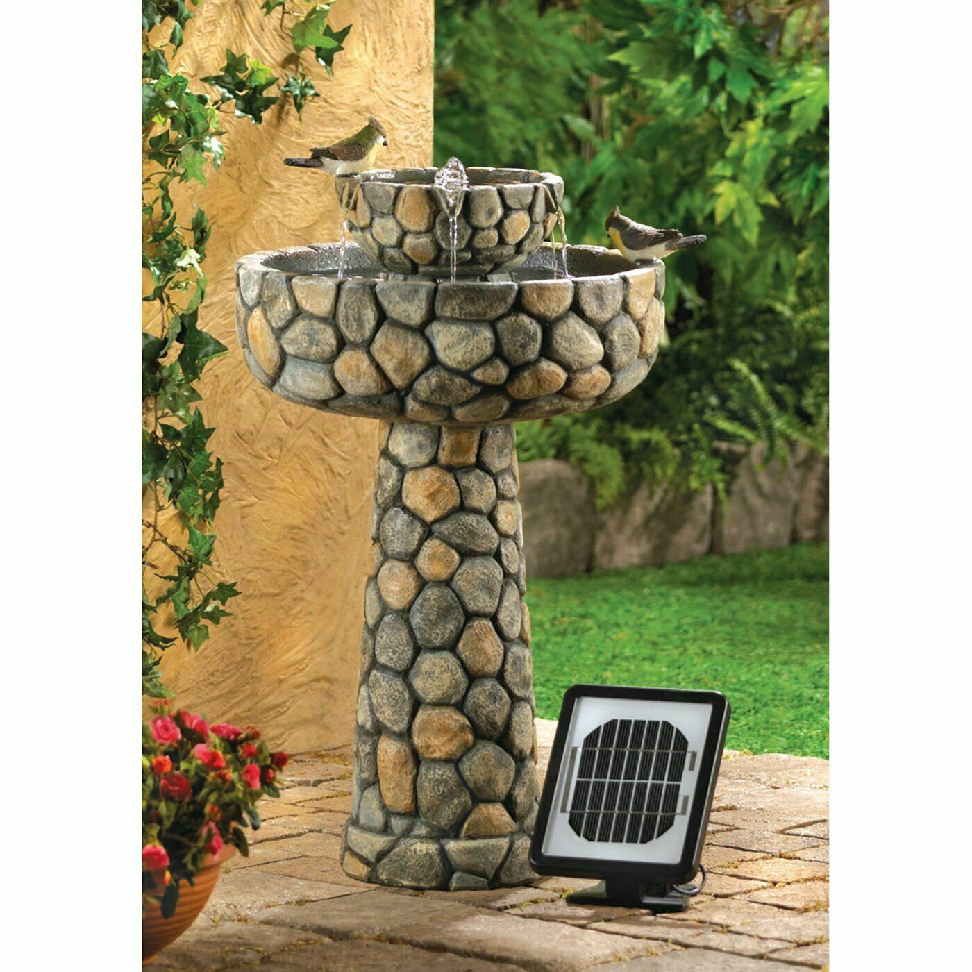 Stone Water Fountain Outdoor Waterfall Garden Solar Water Feature - Dealjas