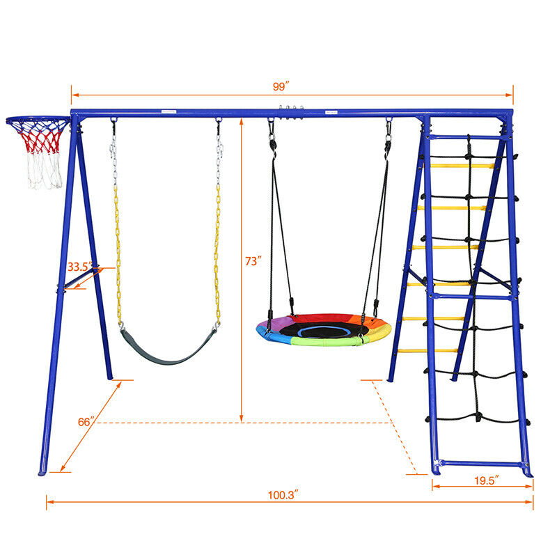 Swing Set Metal Backyard Playground Kids Outdoor Slide Play Sets - Dealjas