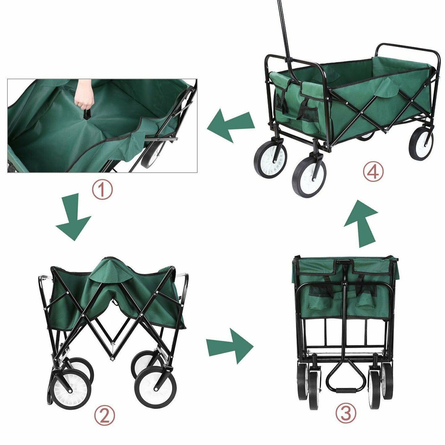 Collapsible Wagon Beach Camp Folding Cart Outdoor Utility Shopping Cart - Dealjas
