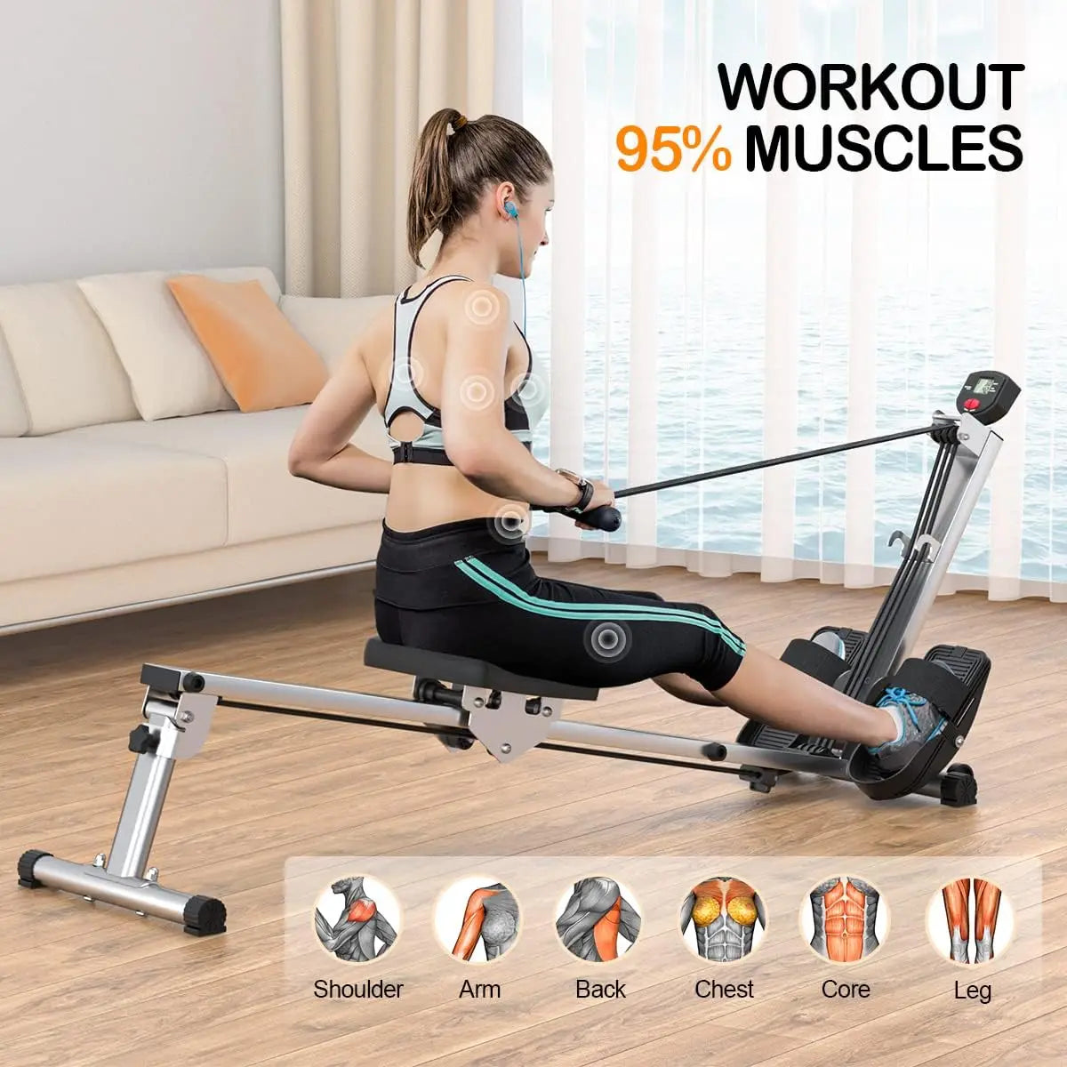 Foldable HyperQuiet Rowing Machine