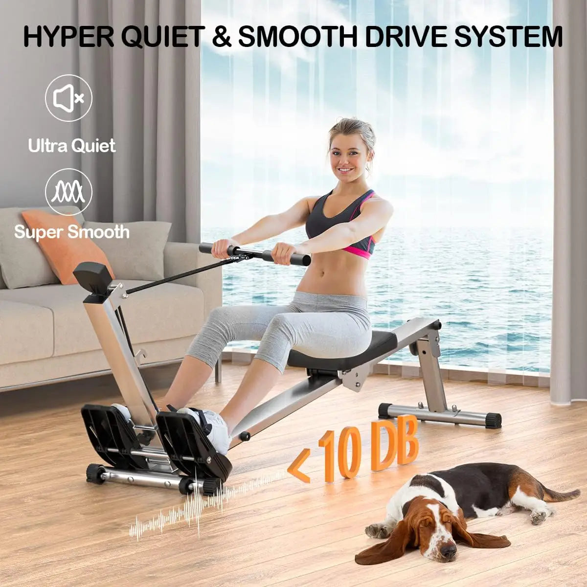 Foldable HyperQuiet Rowing Machine