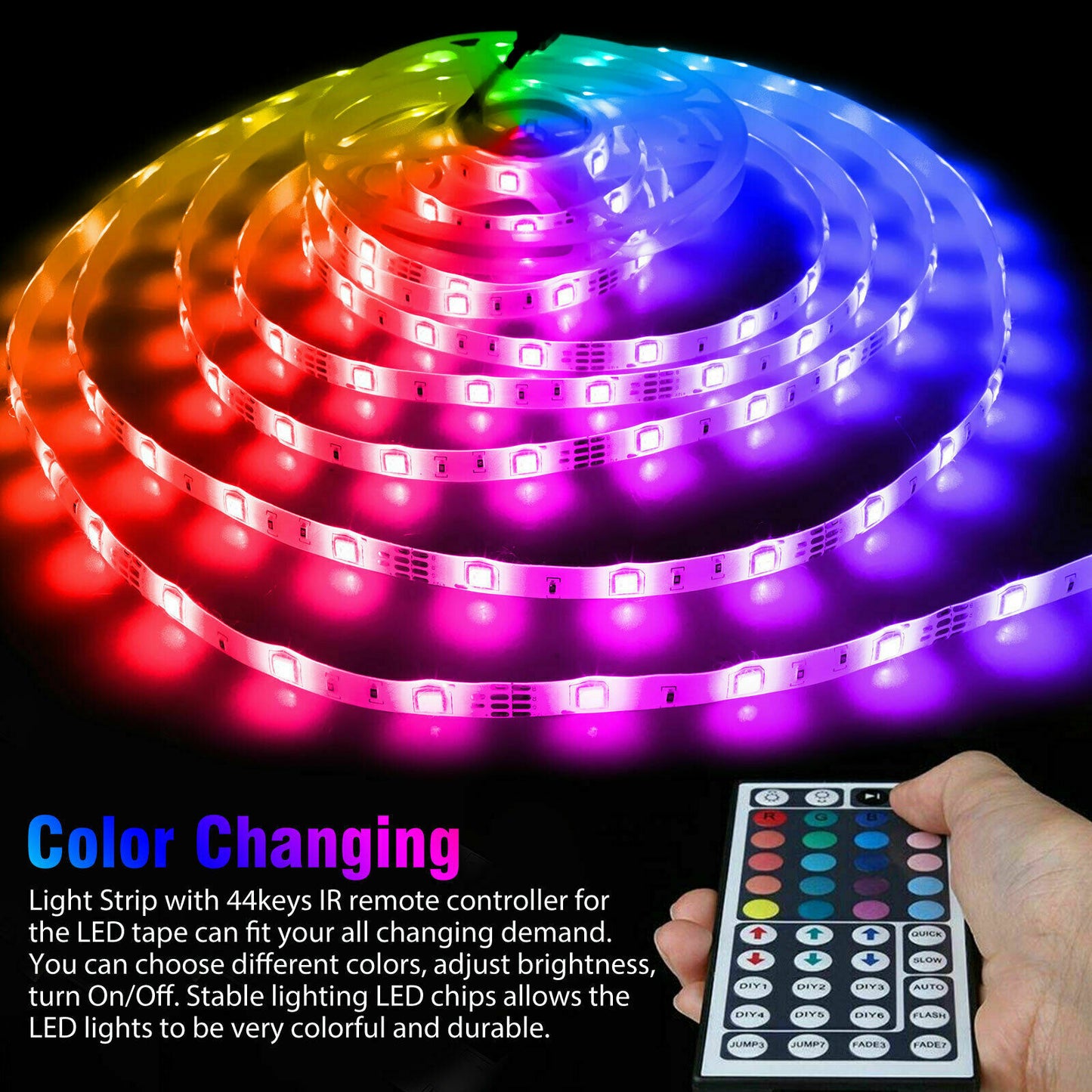 LED Strip Lights 49ft RGB with IR Remote Color Changing Flexible Tape Light - Dealjas