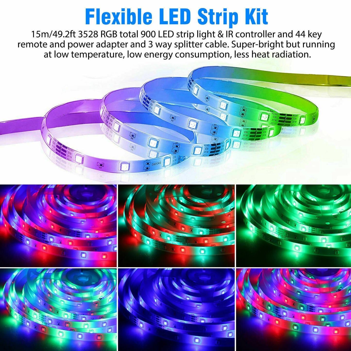 LED Strip Lights 49ft RGB with IR Remote Color Changing Flexible Tape Light - Dealjas