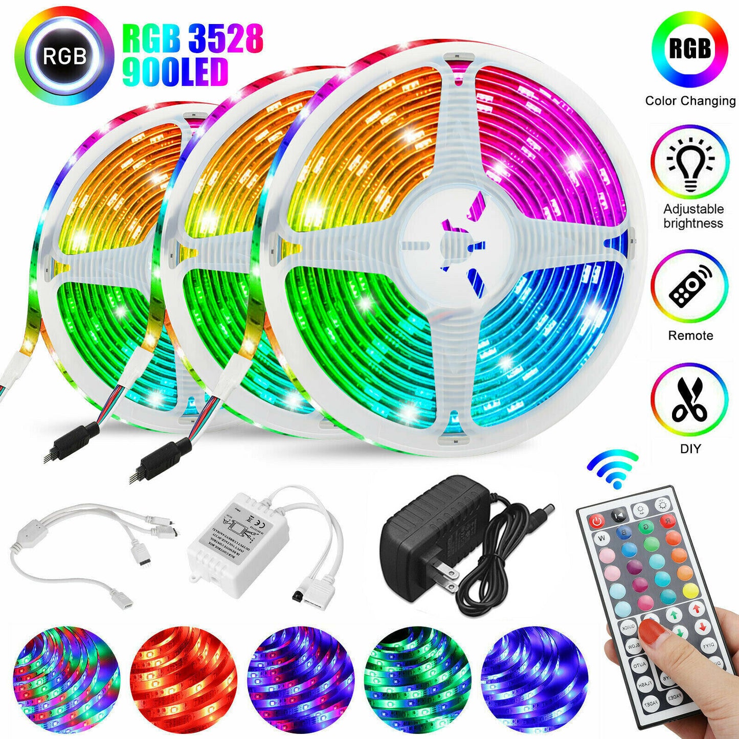 LED Strip Lights 49ft RGB with IR Remote Color Changing Flexible Tape Light - Dealjas