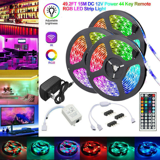 LED Strip Lights 49ft RGB with IR Remote Color Changing Flexible Tape Light - Dealjas