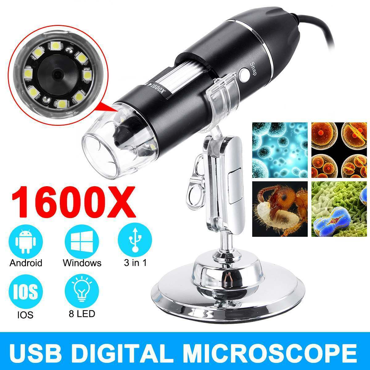 USB Digital Microscope 1600X Handheld Portable Plugable Zoom Scope - Dealjas