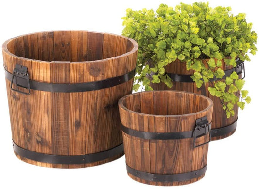 Wooden Barrel Planter Garden Whiskey Planters Wine Plant Flower Pot - Dealjas