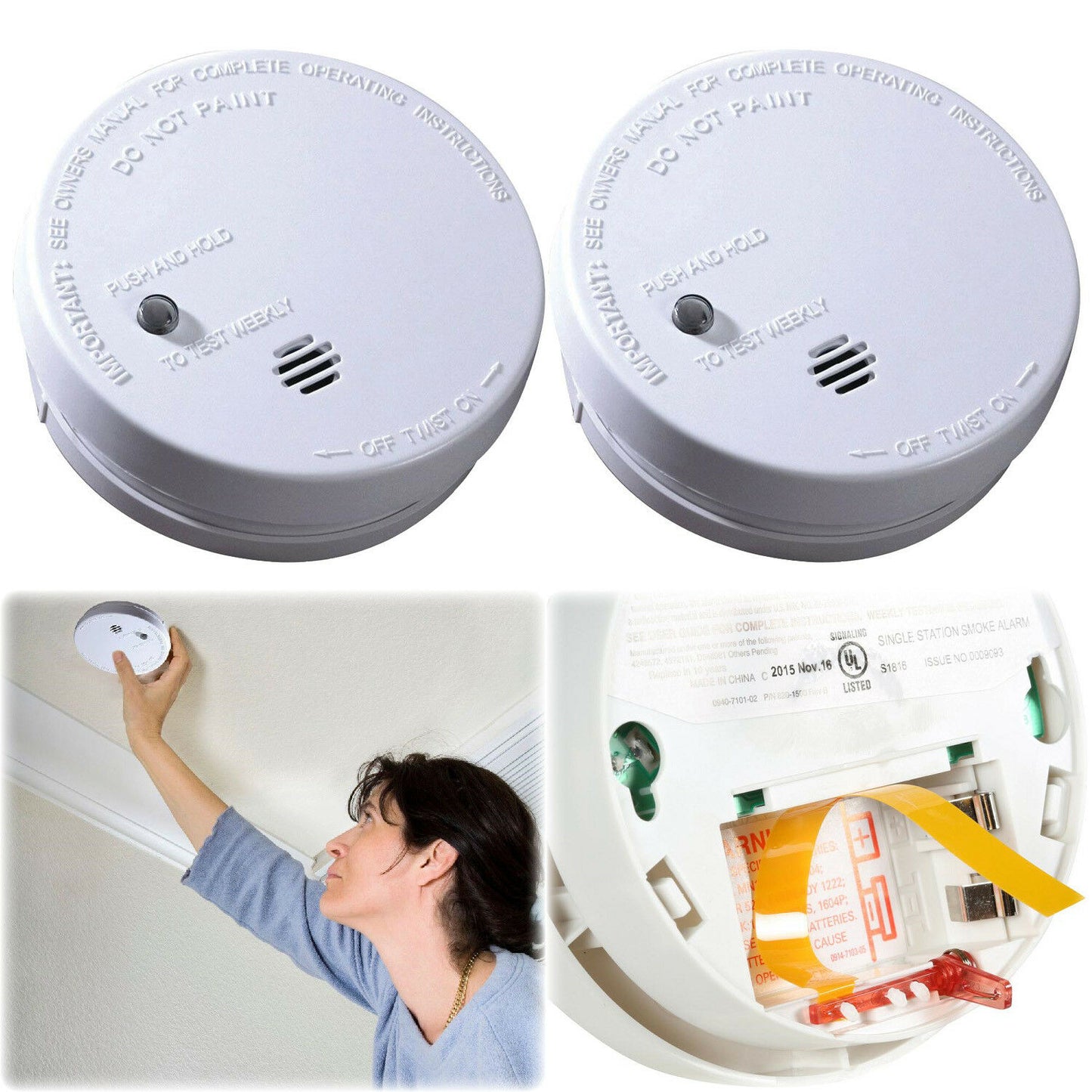 Smoke Detector Battery Operated Home Fire Alarm Safety Sensor 2 Pack - Dealjas