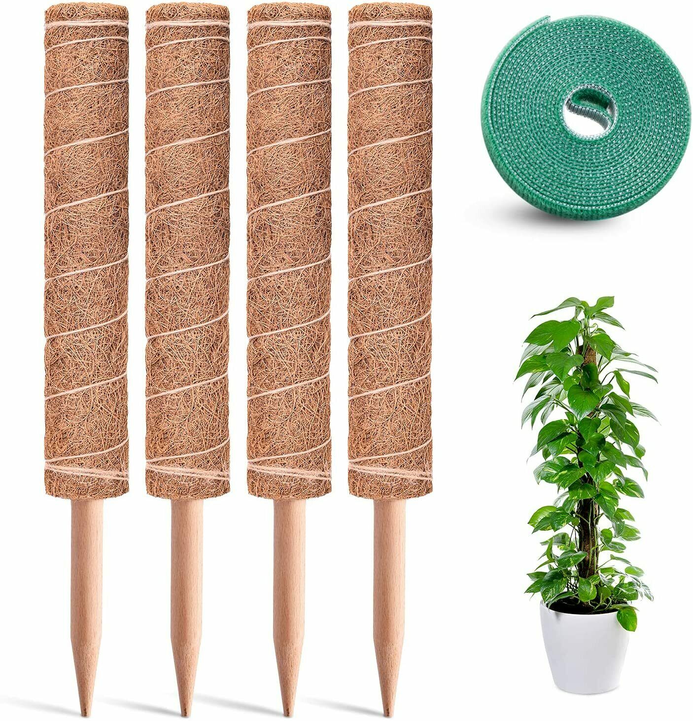 Moss Pole Monstera Coco Coir Poles Plant Support Stick 17'' Pack of 4 - Dealjas