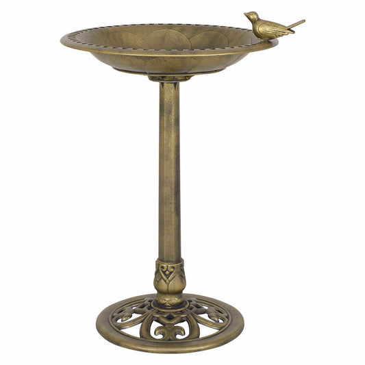 Bird Bath Feeder Garden Gold Pedestal Bird Baths Outdoor Antique Decor - Dealjas