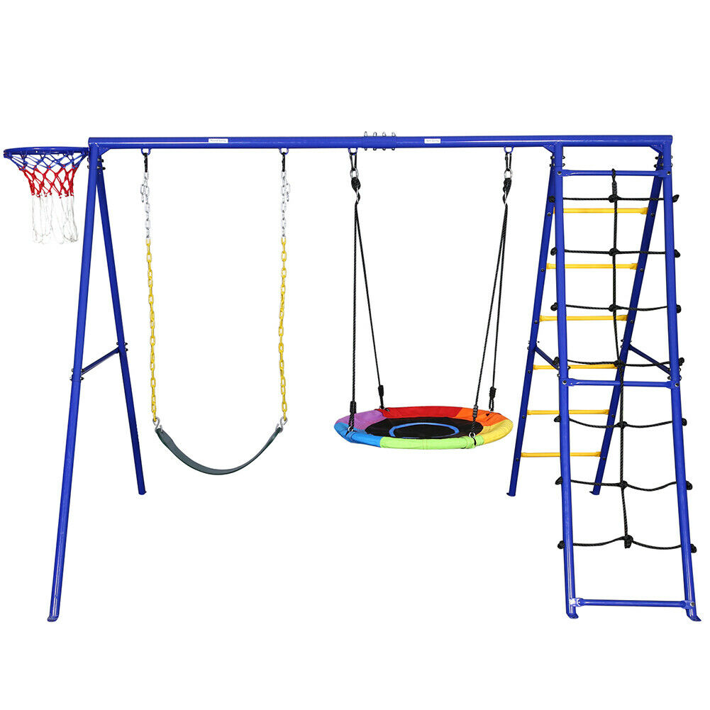 Swing Set Metal Backyard Playground Kids Outdoor Slide Play Sets - Dealjas