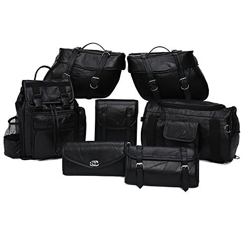 Motorcycle Bags Leather Saddlebag Luggage Set Sissy Bar Bag 9 Pieces - Dealjas