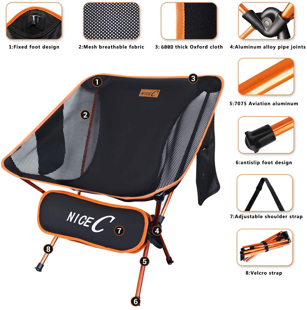 Camping Chair Portable Folding Backpacking Seat With 2 Storage Bags - Dealjas