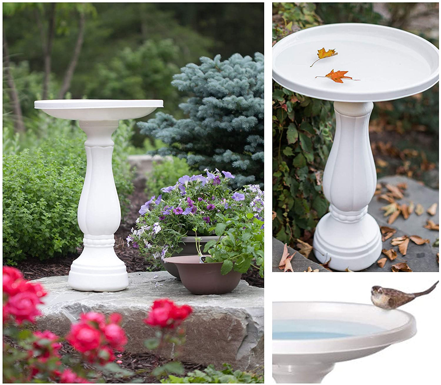 Pedestal Bird Bath Garden Resin Bird Baths Outdoor Decor White - Dealjas