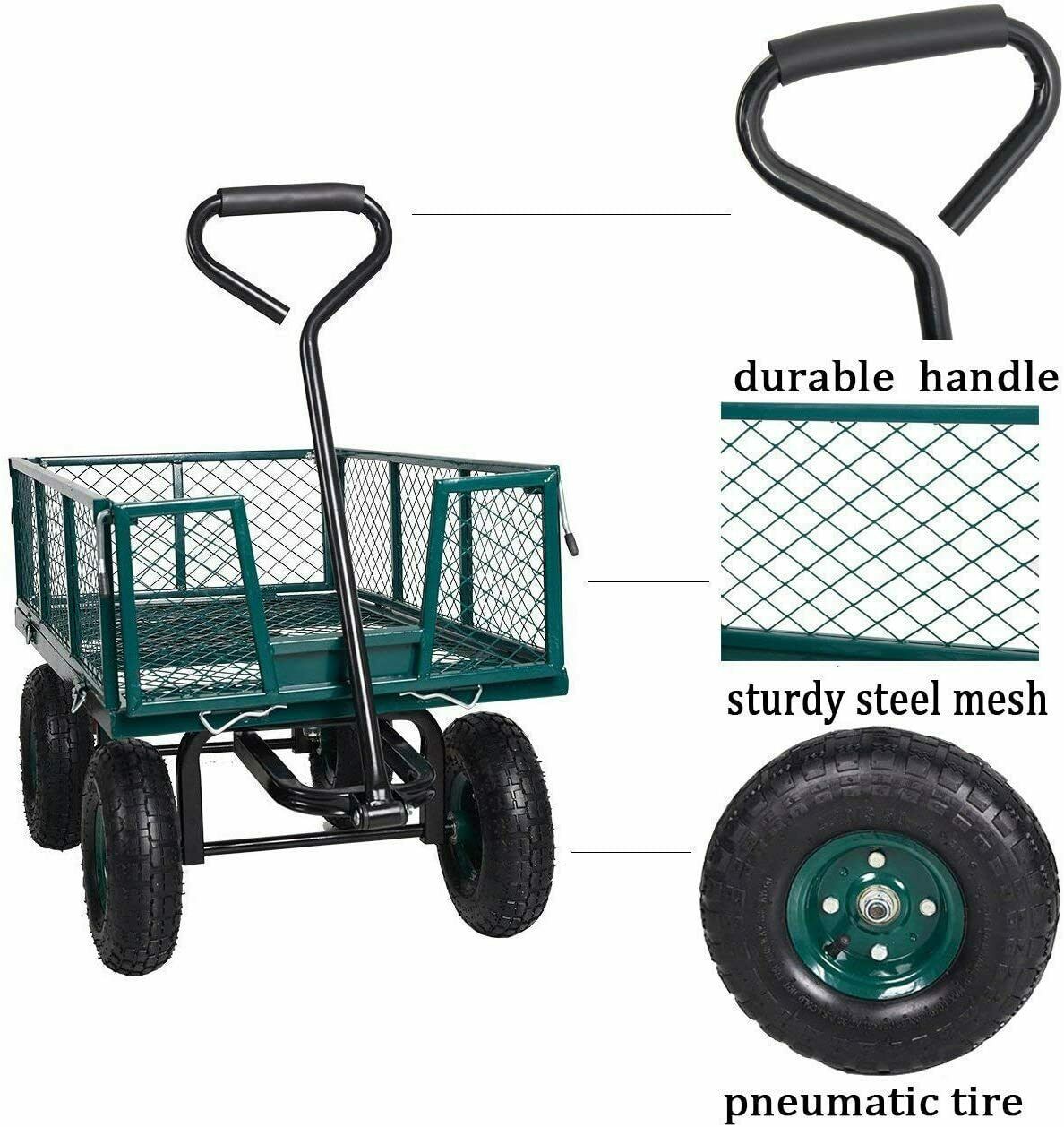 Garden Utility Cart Heavy Duty Outdoor Wagons Trailer Wheelbarrow - Dealjas