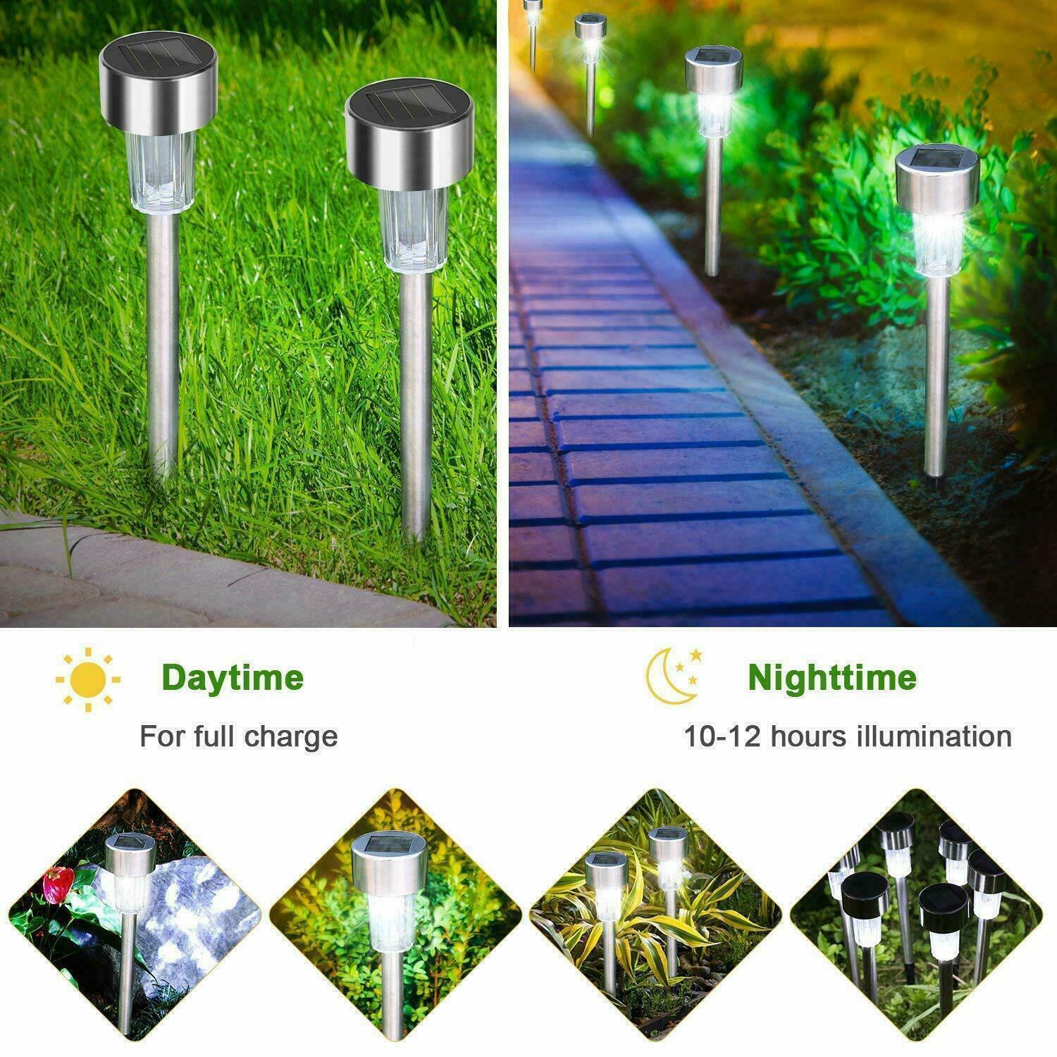 10 Pieces Solar Pathway Light Stainless Steel Outdoor LED Walkway Lamp - Dealjas