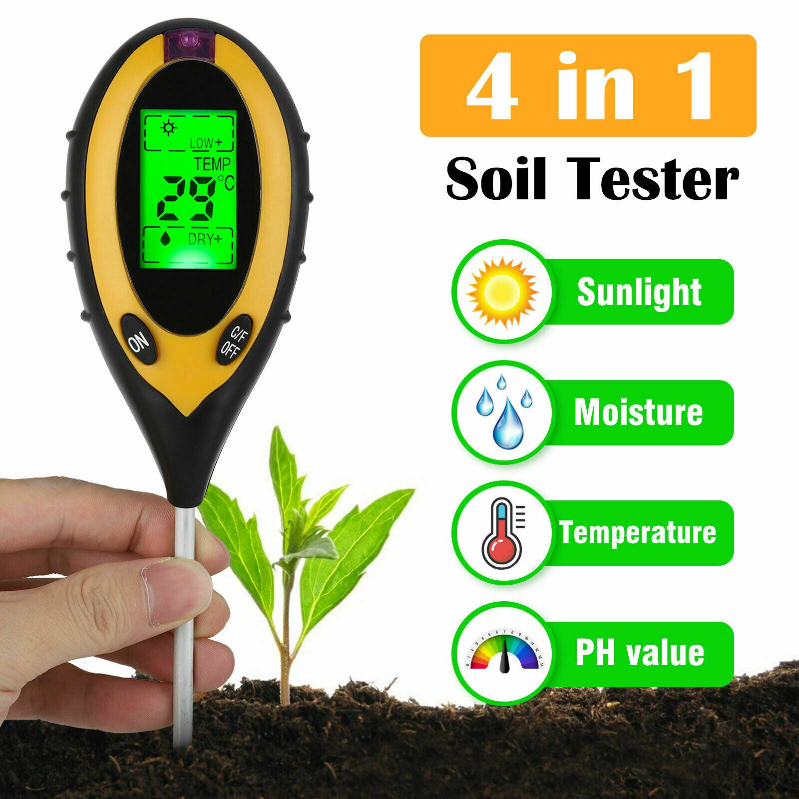 Digital PH Soil Tester Nutrient Moisture Test Meter Plant Sensor - Dealjas