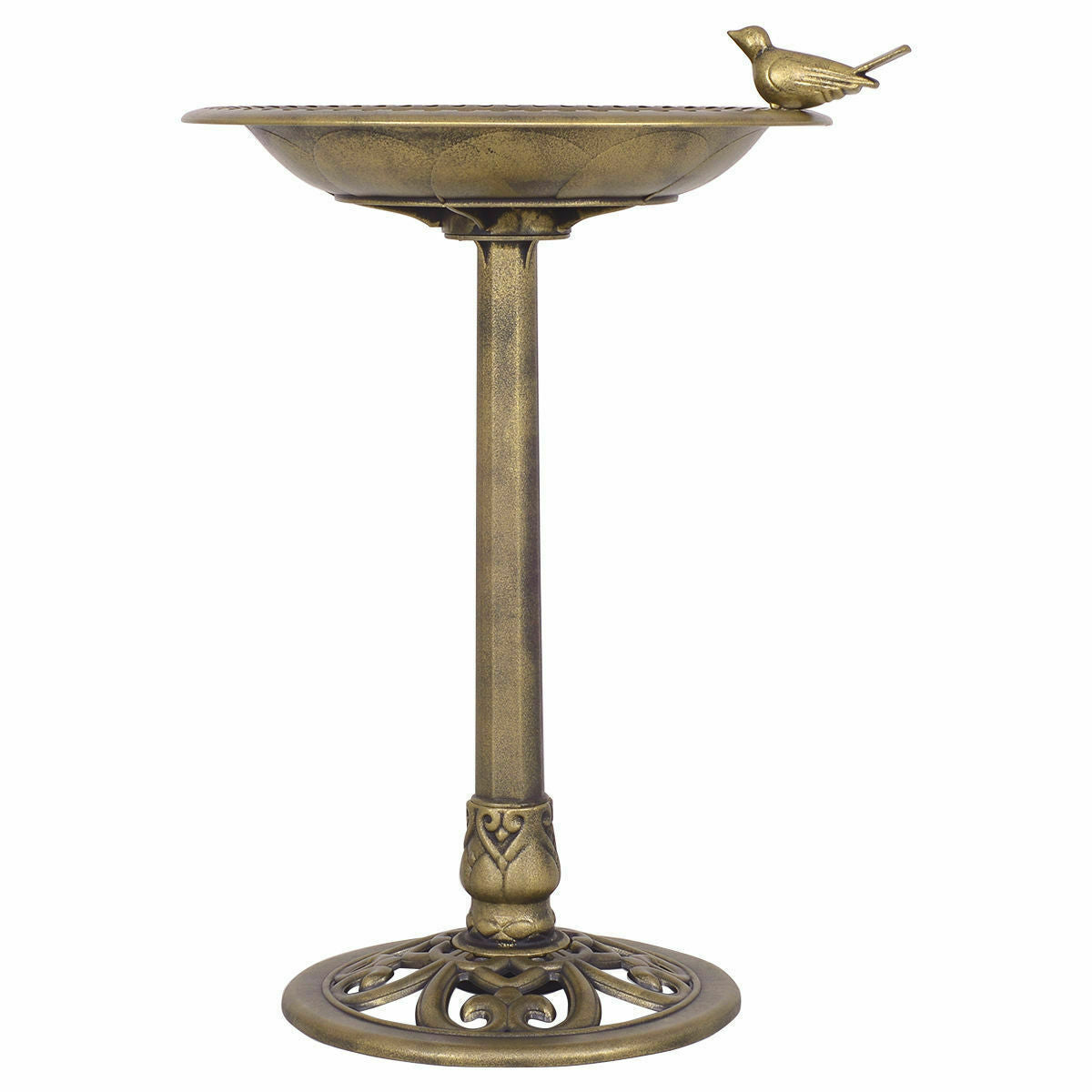 Bird Bath Feeder Garden Gold Pedestal Bird Baths Outdoor Antique Decor - Dealjas