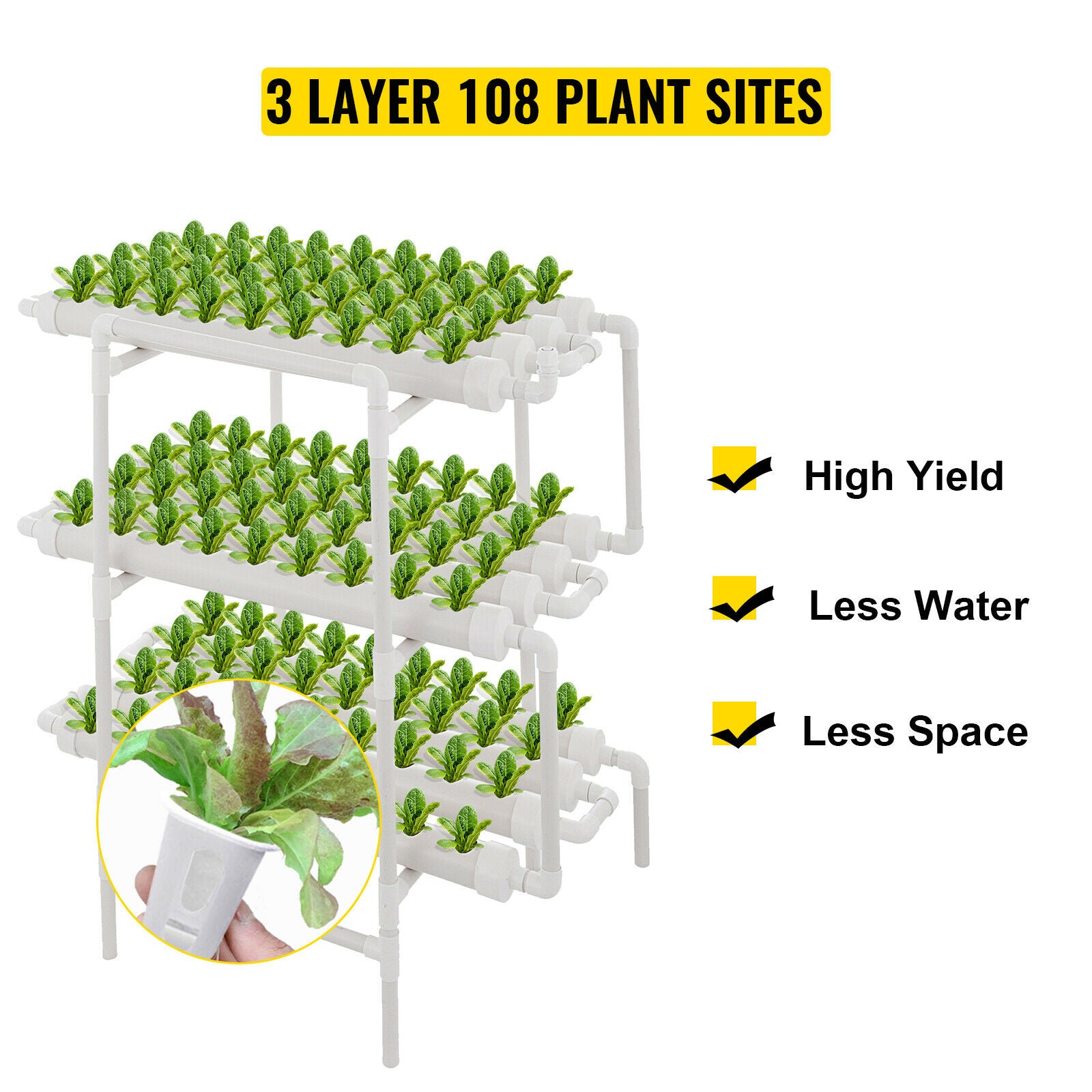 Hydroponic Grow Kit 108 Garden Plant Vegetable Sites 12 Pipes 3 Layers - Dealjas