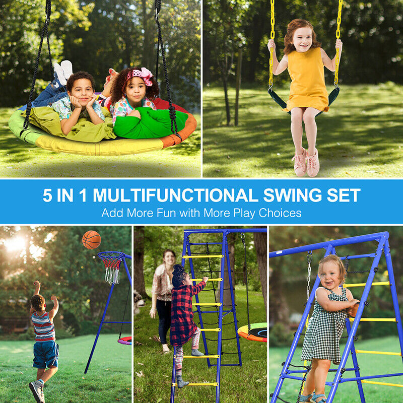 Swing Set Metal Backyard Playground Kids Outdoor Slide Play Sets - Dealjas