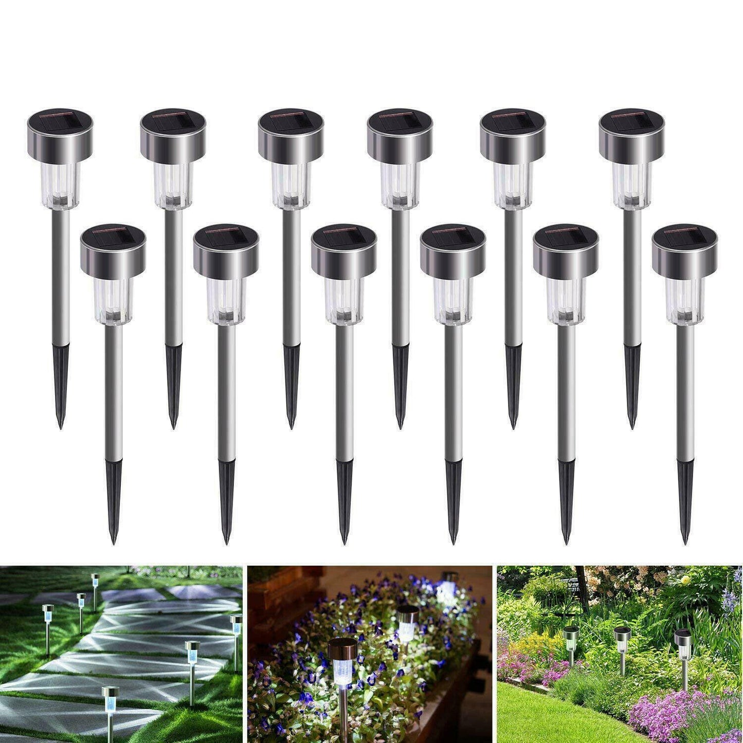 10 Pieces Solar Pathway Light Stainless Steel Outdoor LED Walkway Lamp - Dealjas