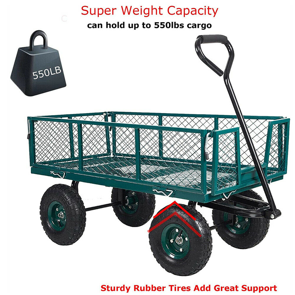 Garden Utility Cart Heavy Duty Outdoor Wagons Trailer Wheelbarrow - Dealjas