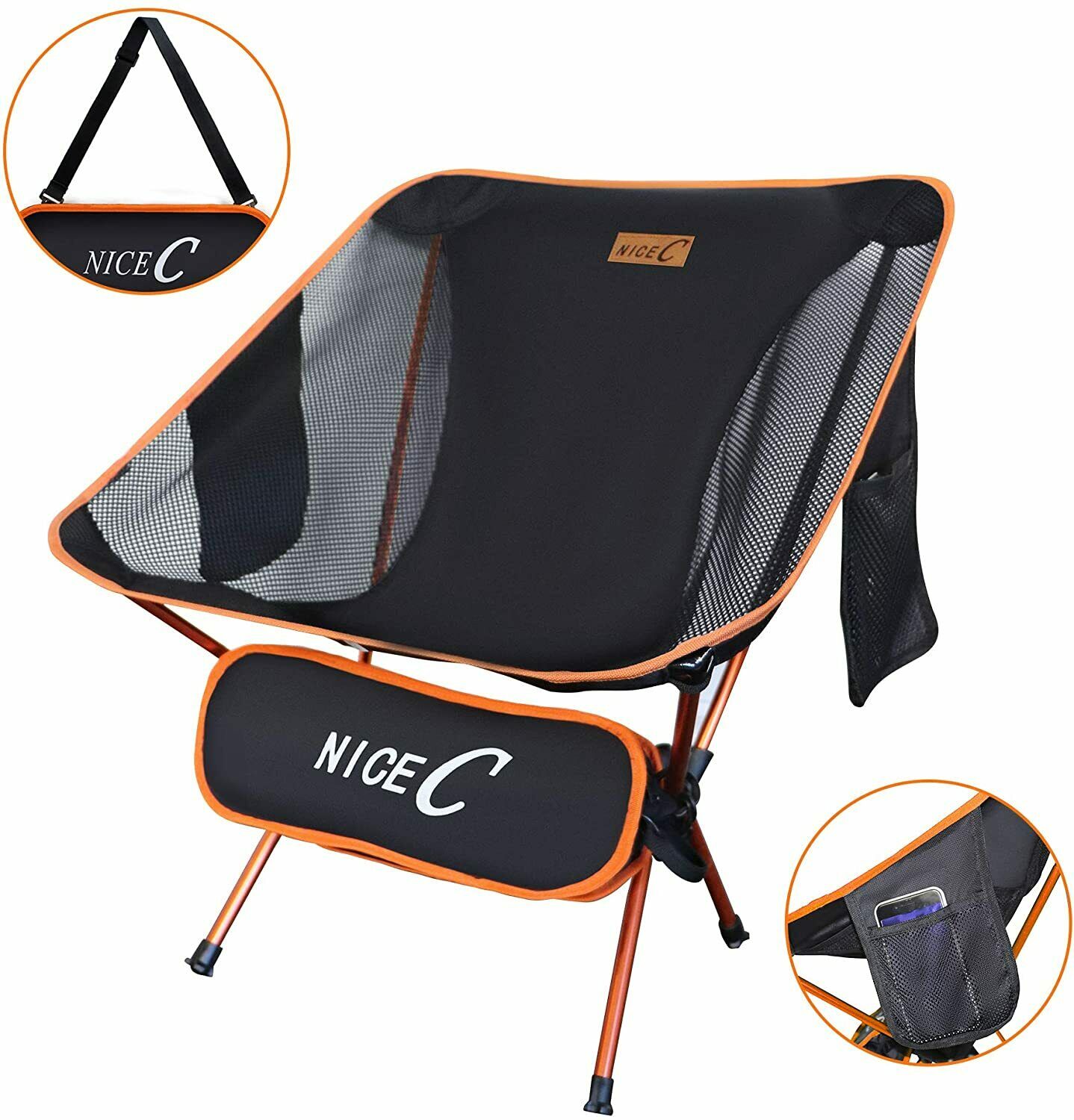 Camping Chair Portable Folding Backpacking Seat With 2 Storage Bags - Dealjas