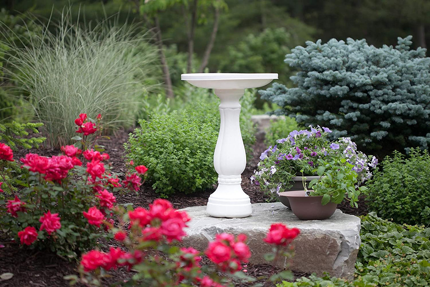 Pedestal Bird Bath Garden Resin Bird Baths Outdoor Decor White - Dealjas