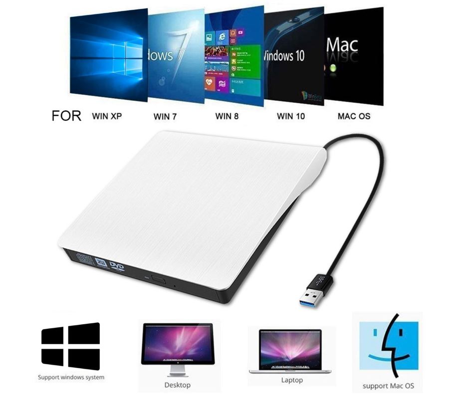 RockTec USB 3.0 Slim External DVD Writer Drive DVD-RW/CD-RW Superdrive Burner Player for PC/Mac - Dealjas