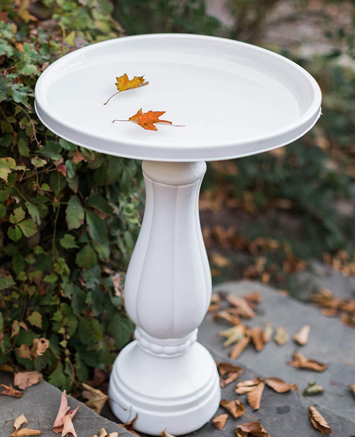 Pedestal Bird Bath Garden Resin Bird Baths Outdoor Decor White - Dealjas