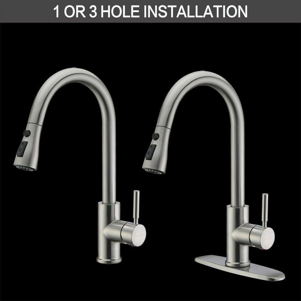 Sink Kitchen Faucet Single Handle Brushed Nickel Pull Down Sprayer with Cover - Dealjas