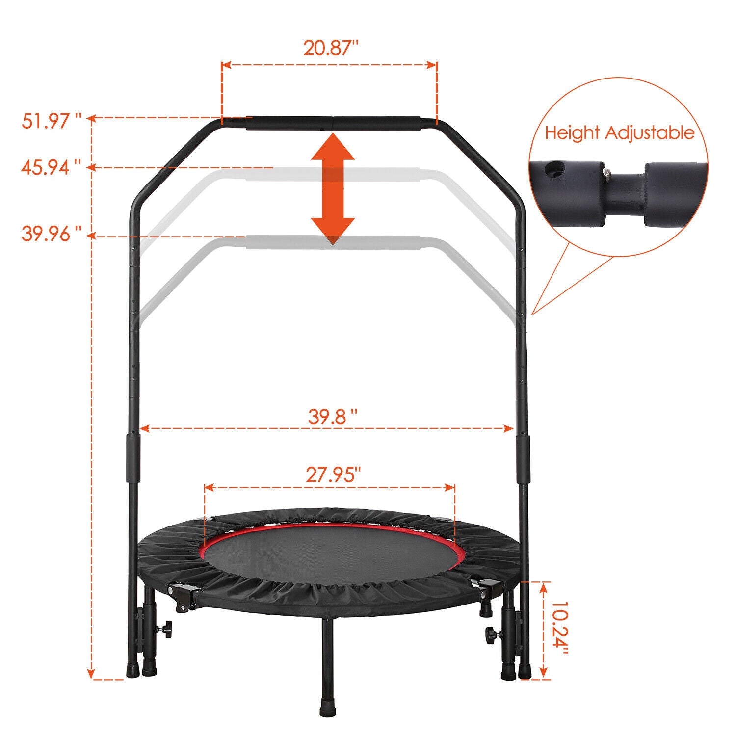 40" Adjustable Fitness Mini Trampoline Rebounder for Workout Exercise of Adult Kids - Dealjas