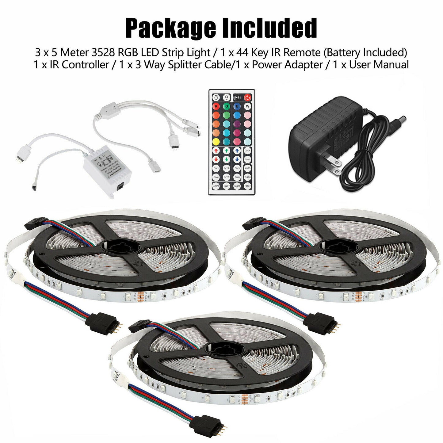 LED Strip Lights 49ft RGB with IR Remote Color Changing Flexible Tape Light - Dealjas